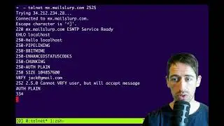 Connecting to a mail server - telnet SMTP test (sending email from Mac or linux terminal)