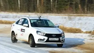 Lada Vesta краш-тест о ледяной бруствер на 75 км/ч!