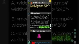 HTML Quiz 26: What is the correct HTML for embedding a video file? #html #css #coding #education