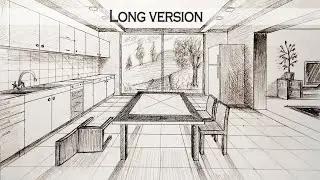 Draw Kitchen in One point perspective - Kitchen edit (long version)