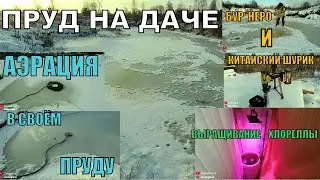 Пруд на даче/Аэрация пруда. Ледобур NERO с недорогим шуруповертом. Выращивание хлореллы дома зимой