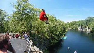 FAIL! 50 ft Belly Flop Off Trampoline