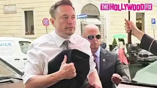 Elon Musk Arrives For Lunch With Heavy Security At Tullio Restaurant in Rome, Italy