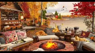 🍂 Smooth Autumn Jazz Music to Relax🍂Outdoor Coffee Shop The Lakeside Scenery of Falling Autumn Leave