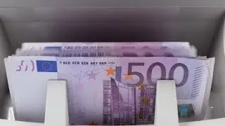 Cash Money Counting Machine. Banknote Counter Are Counting Five Hundred Euro Bills. | Stock Footage