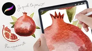 Paint an EASY pomegranate in Procreate! Watercolor painting Procreate tutorial for beginners