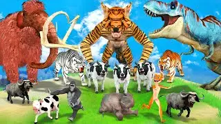 Zombie Dinosaur vs Mammoth Elephant Gorilla vs Tiger Wolf Attack 10 Cow 3 Buffalo 10 Monkey Rescue