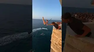 CLIFF DIVING OFF ITALIAN BALCONY 🤯🇮🇹 Who wants to see the results 🎥 #BraveGang #shorts