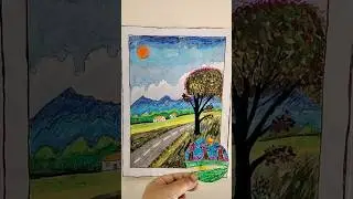 FNatural scenery drawing ideas how to draw lhow to draw landscape|Sea beach#shorts #art #viralvideo