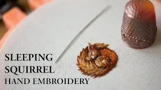 Sleeping Squirrel Thread Painting - Hand Embroidery Art