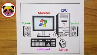 How to Draw Desktop Computer Step By Step For Beginners / Computer Parts Drawing / Computer Drawing