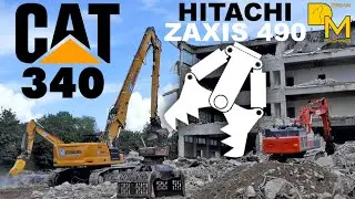 Caterpillar 340 high reach demolition excavator tearing down storage building 👷🚧 ⚒️