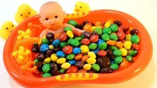 Candies. Bath candy, a lot of candy and cute baby doll