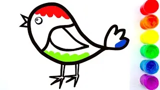 Draw a colorful bird with sequins | Drawing and coloring for children and toddlers