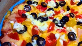 Beautiful pizza on the crispy dough. Pizza hut. Recipe pizza dough. Tasty recipes