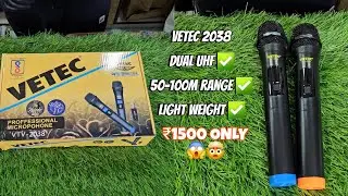 VETEC 2038 DUAL CORDLESS MIC | 50-100M RANGE | DUAL UHF | LIGHT WEIGHT | MALAYSIAN MIC ONLY ₹1499✅ |