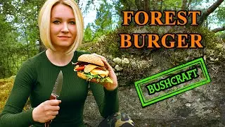 SOLO BUSHCRAFT TRIP | FOREST BURGER | adjustible teapot hanger | outdoor cooking