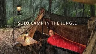 SOLO JUNGLE CAMP | Surprised by HEAVY RAIN | Relaxing, cozy camping ASMR