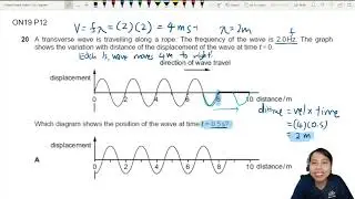 7.1b Ex2 ON19 P12 Q20 Position of Transverse Wave | AS Waves | Cambridge A Level 9702 Physics