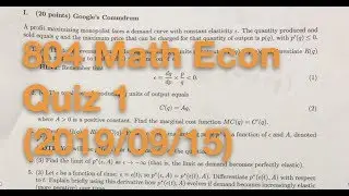 804 Applied Mathematics Economics Quiz 1