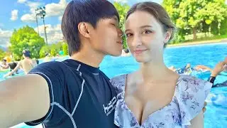 Couple's Pool Date in Tokyo, Japan! *enormous lazy river!* Japanese British Couple