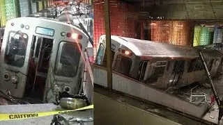 Subway train derailment at Chicago airport station injures 30; Boston train derails - Compilation