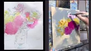 Still life demo: Floral bouquet, oil vs watercolour