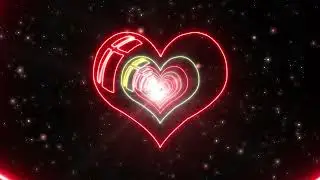 Neon Effect Love Heart Shape Tunnel Abstract Glow Particles HD Background