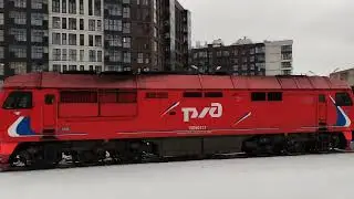 Тепловоз ТЭП70БС-023, о.п. Боровая, г.СПб, 14.02.2022г.