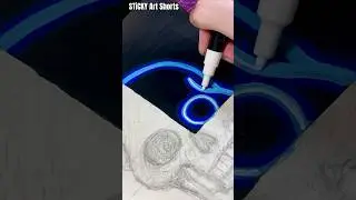 How to Draw Neon Glow Skull with Posca Markers #art #shorts #satisfying