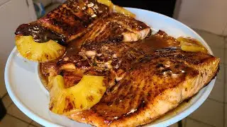 Blackened Hawaiian Salmon | Seared Salmon fillets coated with a sweet and savory Hawaiian glaze.