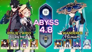 C0 Emilie Burning Melt & C0 Wanderer Tsunami | Spiral Abyss 4.8 | Genshin Impact