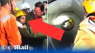 Saved after 17 days underground: Moment Indian workers are rescued from collapsed tunnel