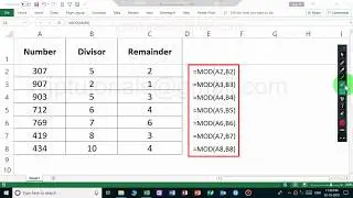 Mod function example in excel