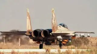 Fighter jet taking off a runway