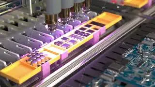 Conveyor for the production of processors and motherboards at the factory 4k footage