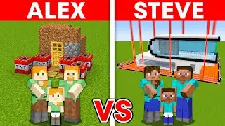 Minecraft: ALEX vs STEVE: SAFEST SECURITY HOUSE BUILD CHALLENGE TO PROTECT MY FAMILY