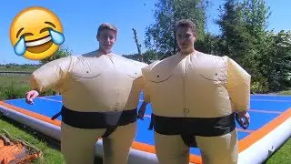 AIRTRACK & TRAMPOLINE FLIPS IN GIANT SUMO SUITS!