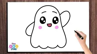 Easy Cute Ghost Drawing Tutorial for Kids | Tiny Art Zone