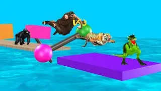 Obstacle Game With Wild Animals Gorilla Cow Mammoth Elephant Dinosaur Animal Game Animation 3D Game