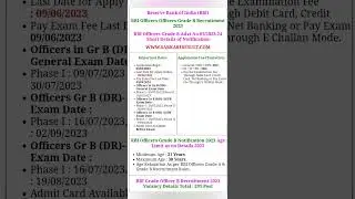 Reserve Bank RBI Officers Grade B Recruitment 2023 Apply Online for 291 Post 