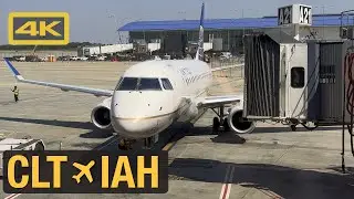 United Airlines, Embraer 175, Charlotte CLT to Houston IAH, Trip Report, 4K