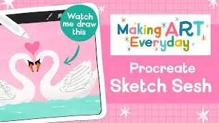 🦢 Drawing Swans in Love in Procreate // Making Art Everyday Sketch Sesh - Feb