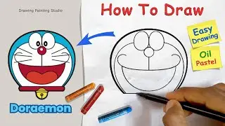 How to draw Doraemon Face step by step / Easy Doraemon Face Drawing with Oil Pastel Color