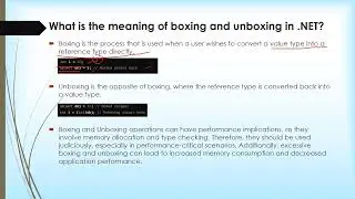 What is the meaning of boxing and unboxing in  NET