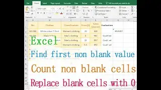 Excel count non blank cells (find first non blank value, replace blank cells with 0)