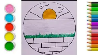 Easy circle scenery drawing/circle scenery drawing step by step circle drawing for beginner tutorial