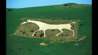 White Horses Carved in Chalk in England. Crop Circle Museum, Wiltshire, England.