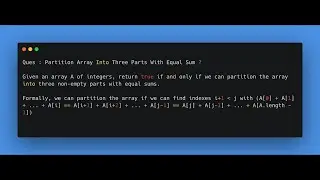 LeetCode Coding Question : Partition Array Into Three Parts With Equal Sum