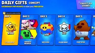 😛AMAZING DAILY GIFTS STREAK IS HERE??!!🤯🎁 COMPLETE NEW FREE REWARDS✅😎 | Brawl Stars concept